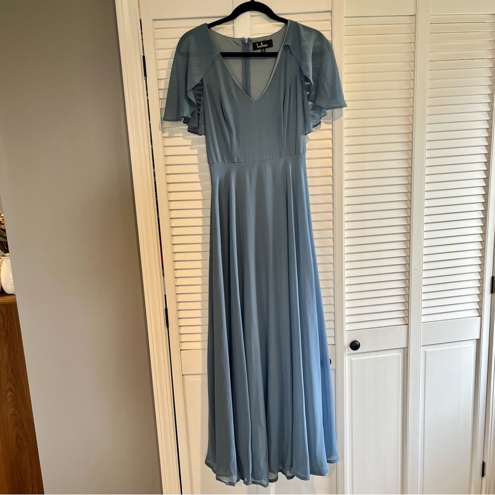 Lulus Kadence Slate Blue Chiffon Maxi Dress